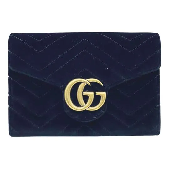 Gucci Marmont Gg 2.0 Matelasse Wallet On A Chain Black Chevron Velvet Cross Body Bag