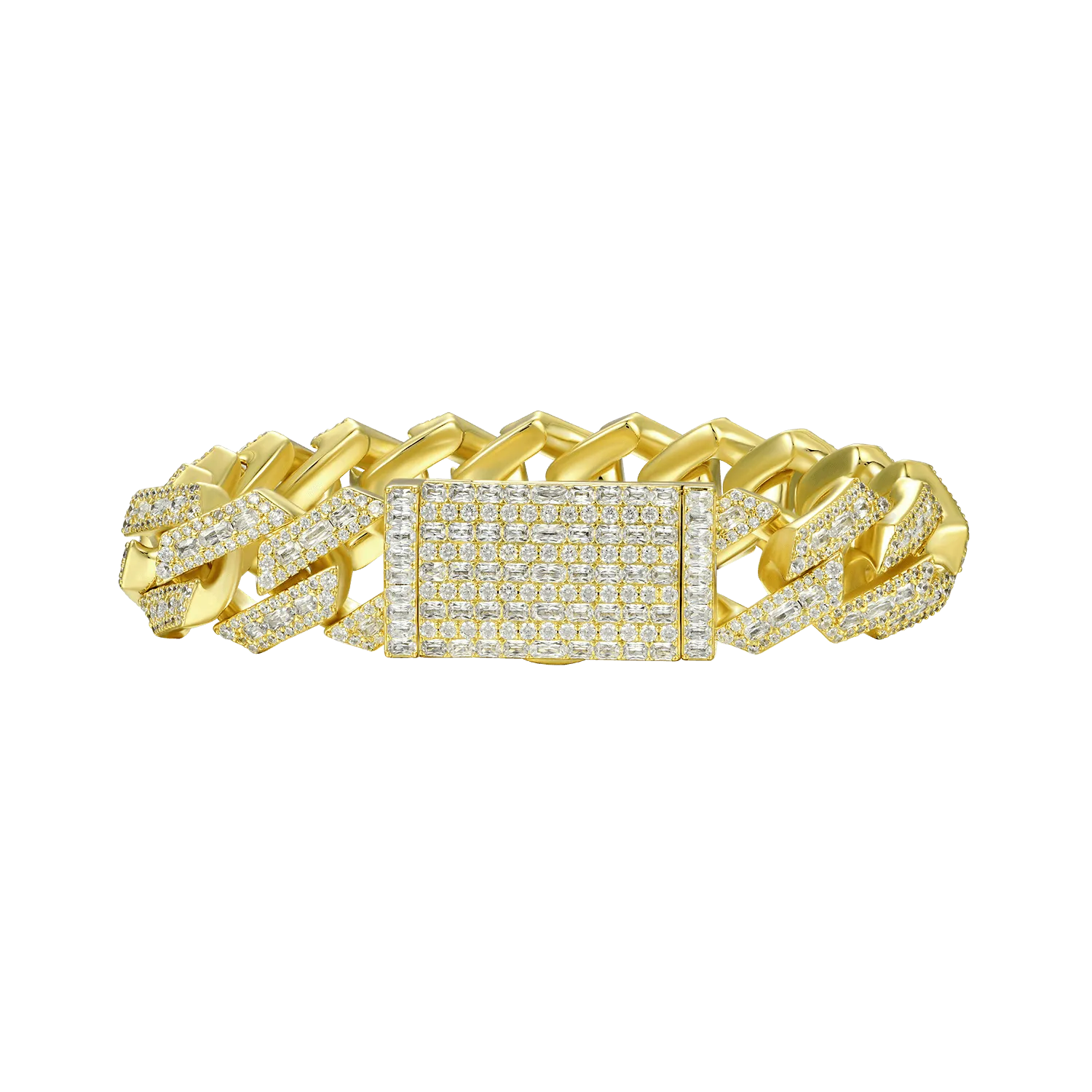 Halo Emerald Cut Moissanite Prong Cuban Link Bracelet