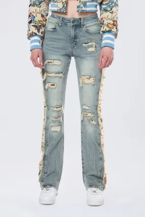 High Rise Tapestry Bootcut Jeans - Alpine Blue