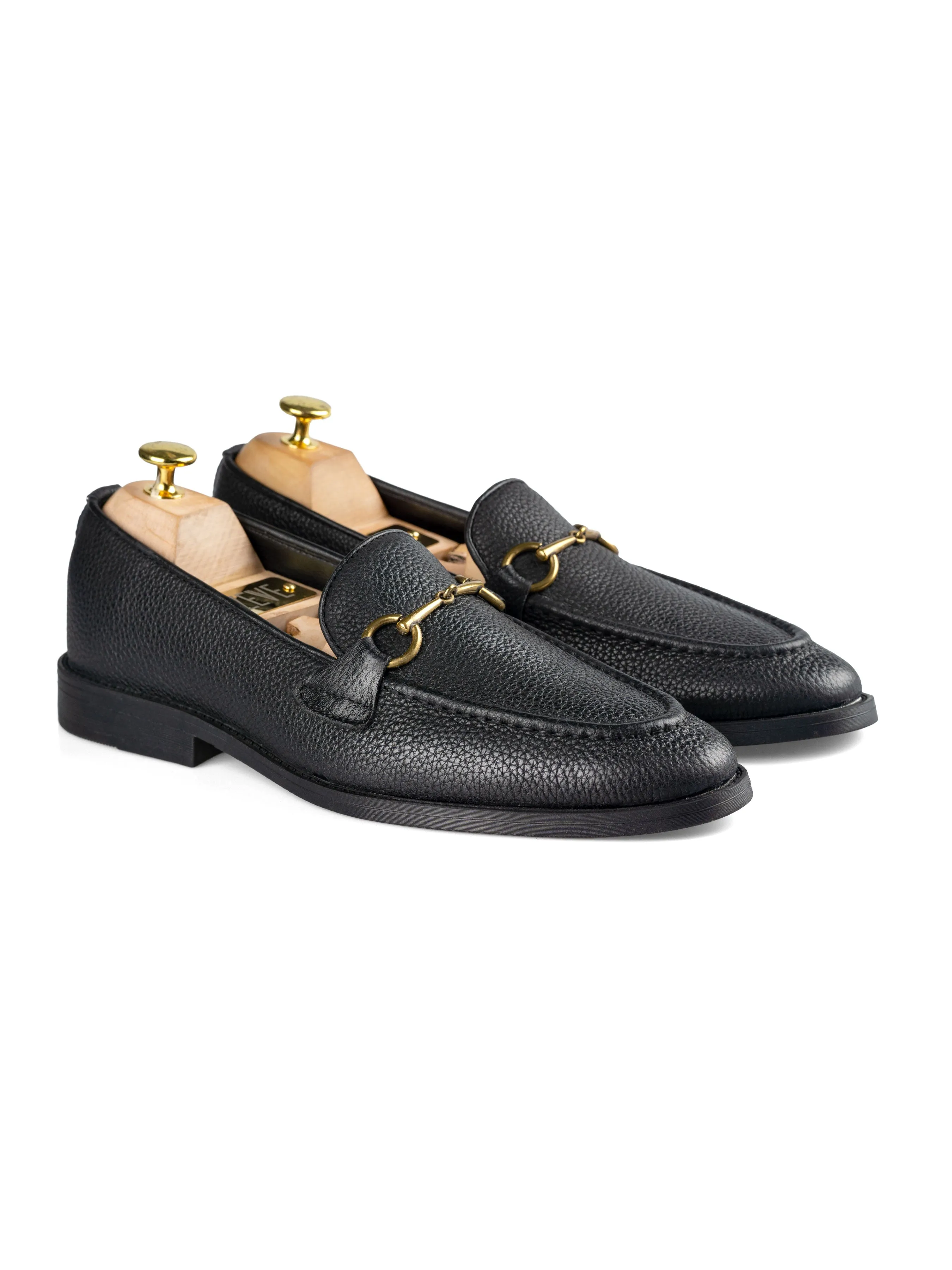 Horsebit Buckle Loafer - Black Pebble Grain Leather (Flexi-Sole)