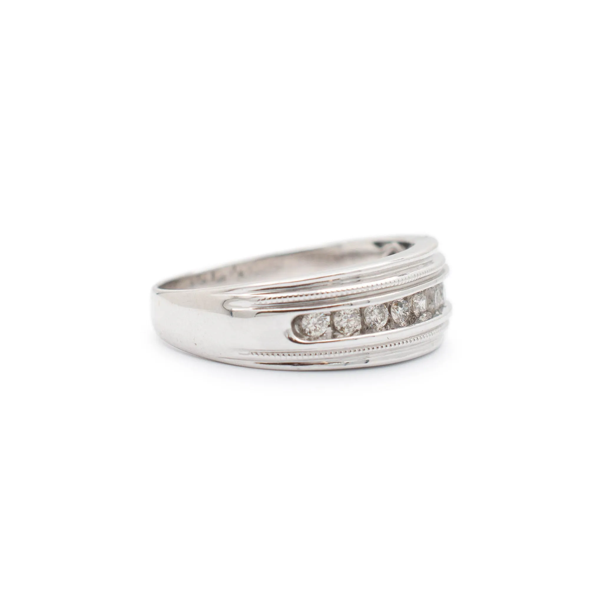 Men 14K White Gold Channel Diamond Wedding Band