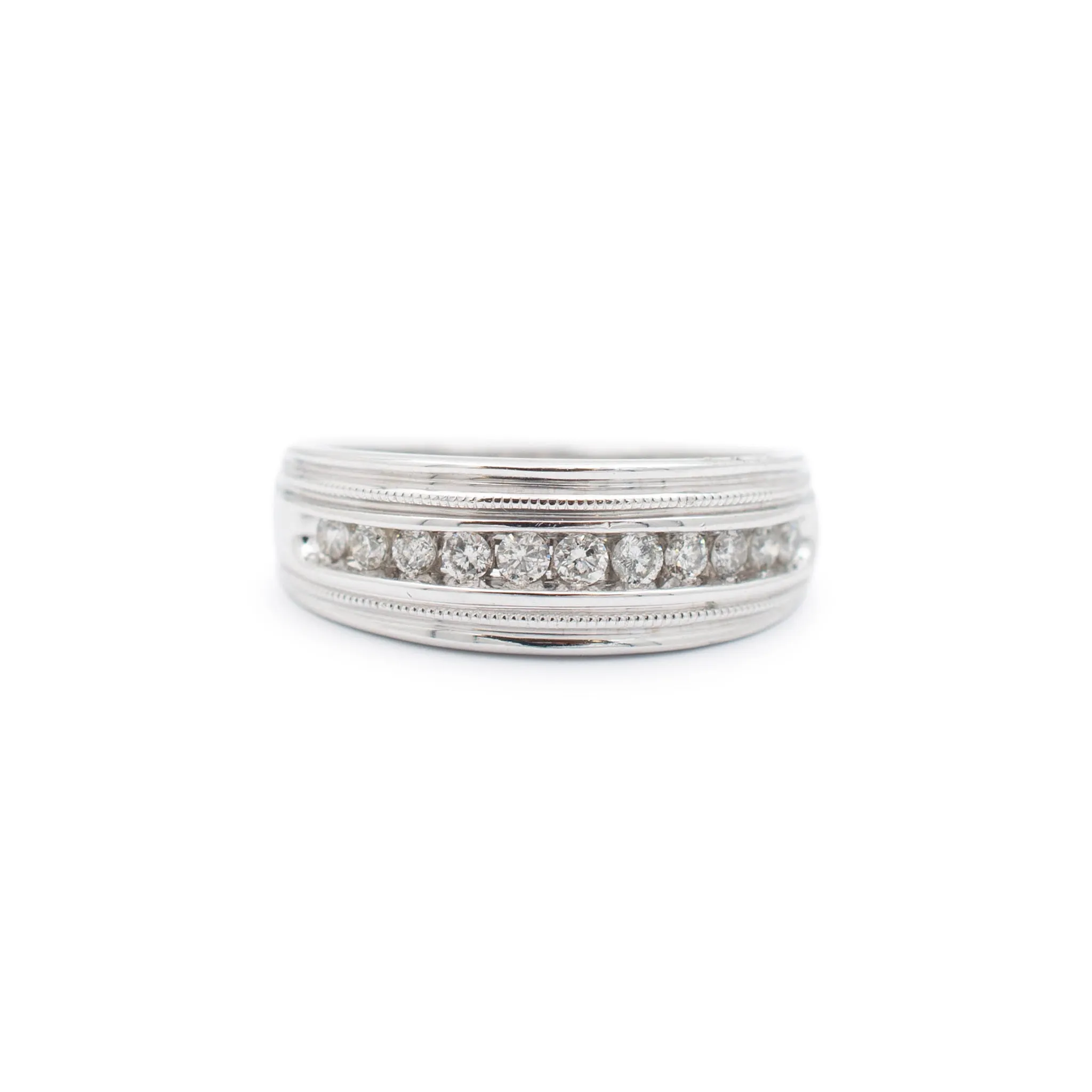 Men 14K White Gold Channel Diamond Wedding Band