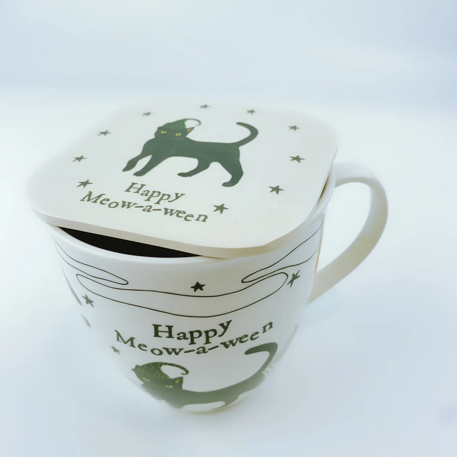 Milly Green British Design happy meow-a-ween Halloween Cat Coffee Mug Tea Cup and Coaster Set 20 oz