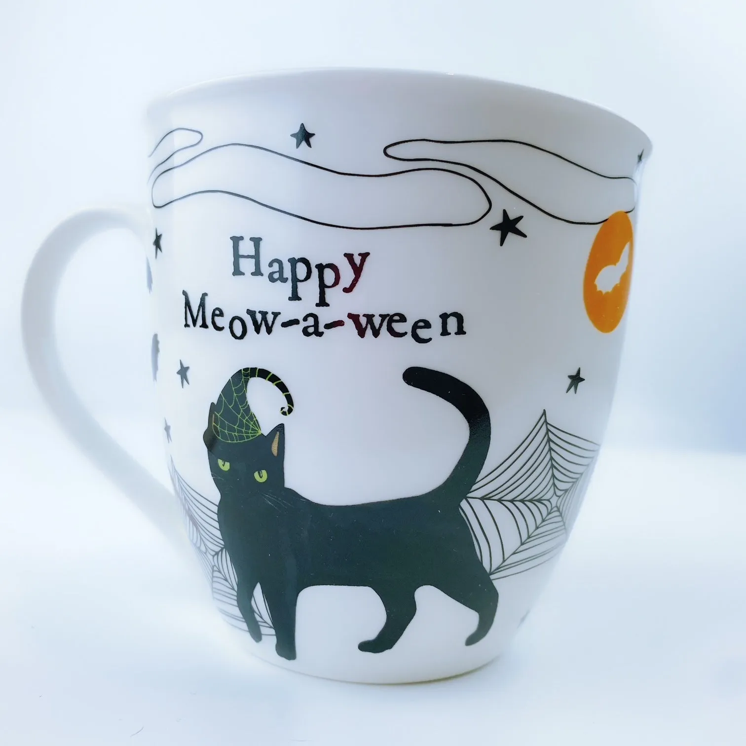 Milly Green British Design happy meow-a-ween Halloween Cat Coffee Mug Tea Cup and Coaster Set 20 oz