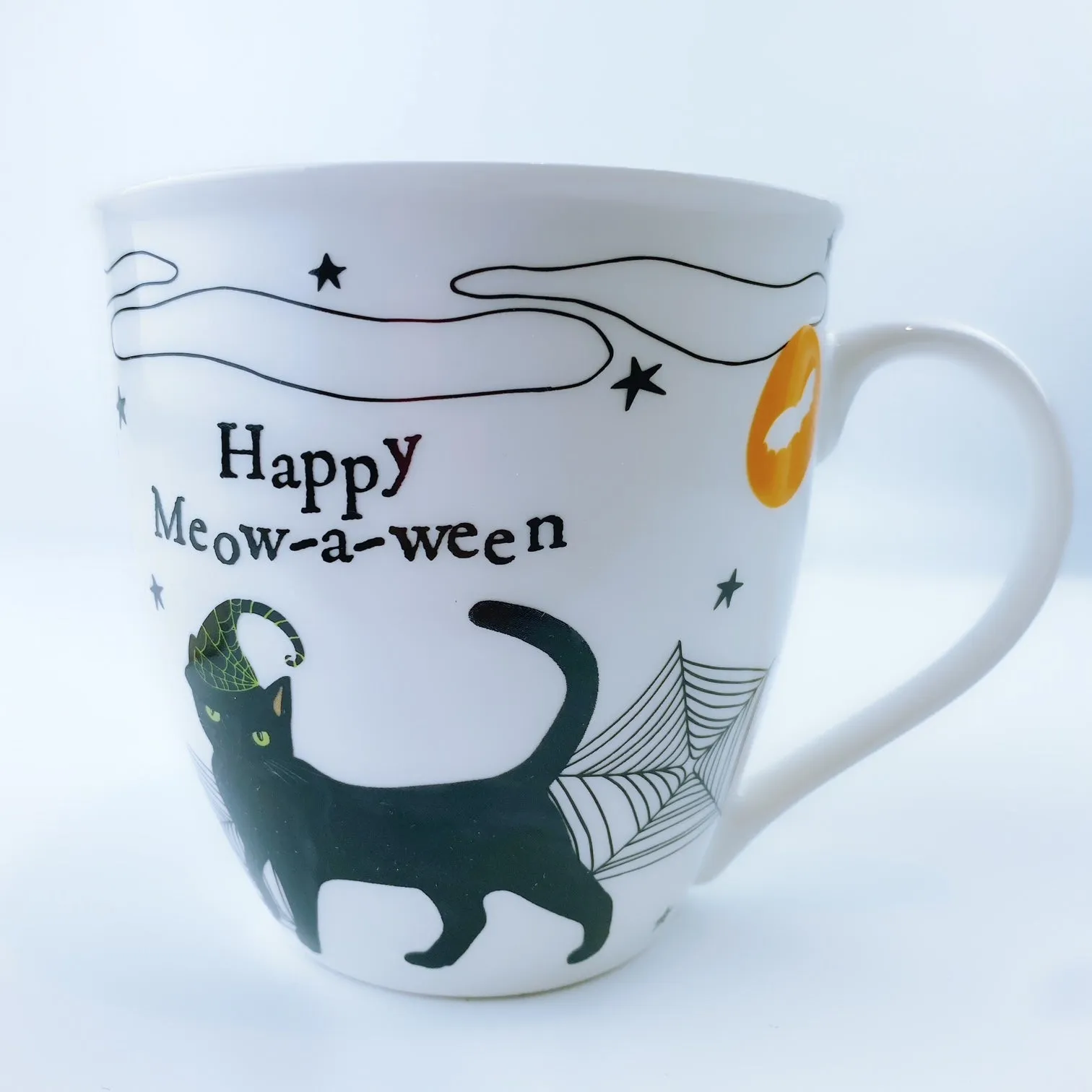 Milly Green British Design happy meow-a-ween Halloween Cat Coffee Mug Tea Cup and Coaster Set 20 oz