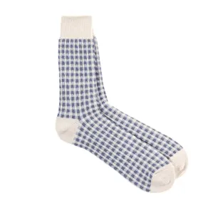 ROTOTO GINGHAM CHECK SOCKS L.BLUE