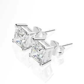 RSE-201 Original Moissanite Princess Cut Stud Earrings in Pure Silver