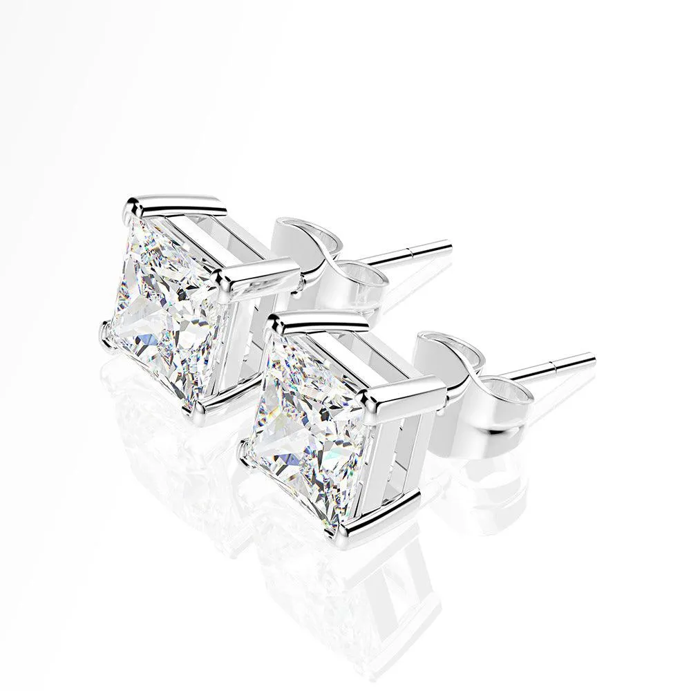 RSE-201 Original Moissanite Princess Cut Stud Earrings in Pure Silver