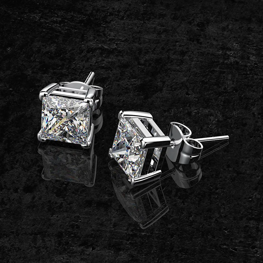 RSE-201 Original Moissanite Princess Cut Stud Earrings in Pure Silver