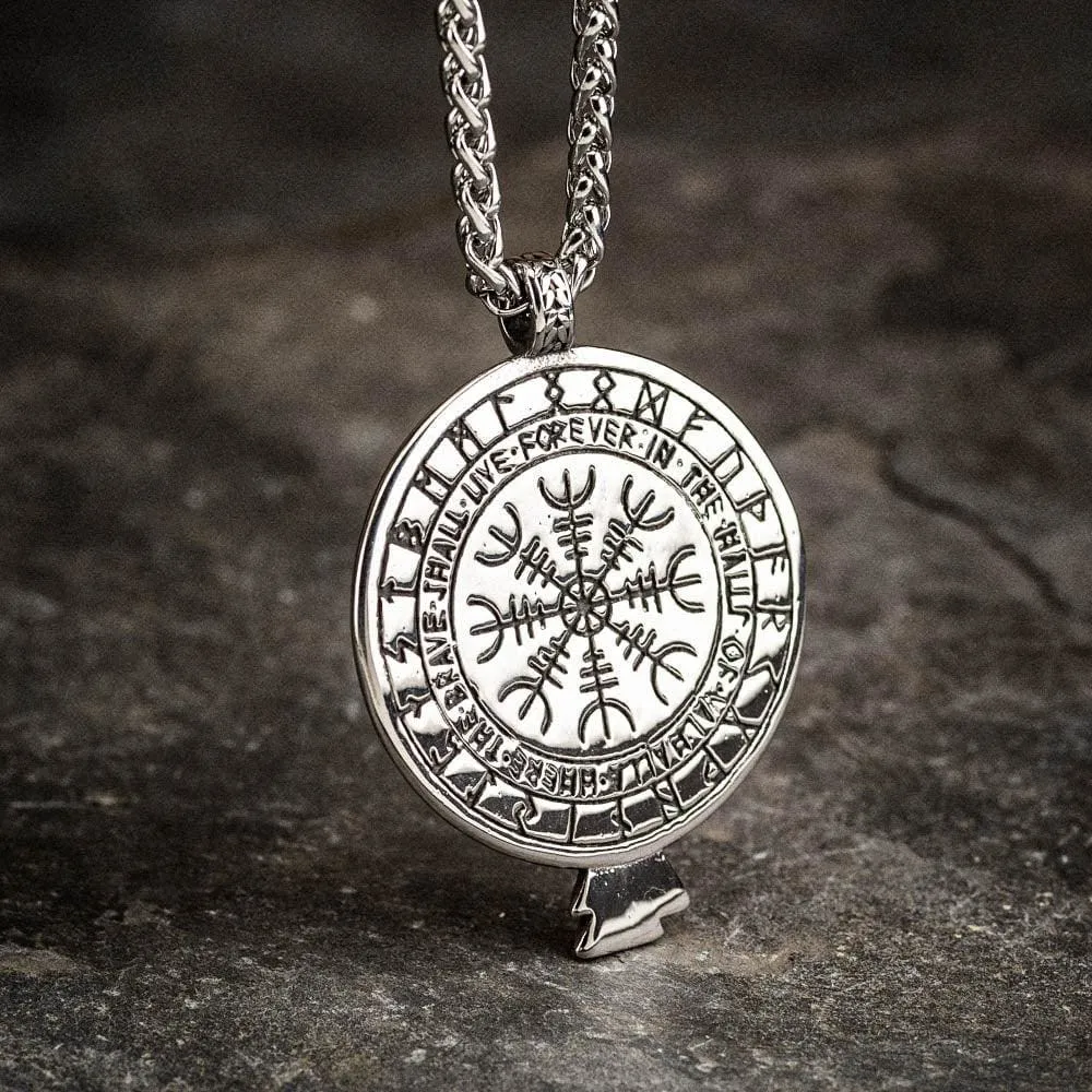 Stainless Steel Vegvisir and Raven Necklace