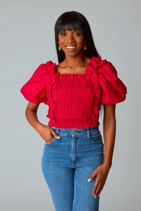 Tandy Puff Sleeve Top - Crimson