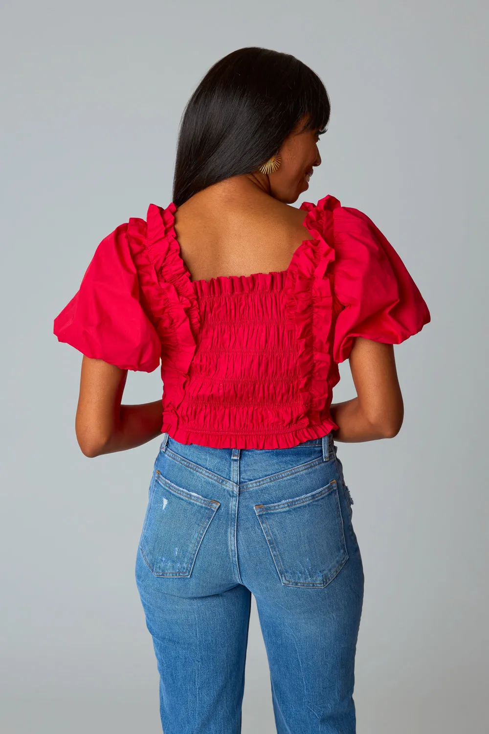 Tandy Puff Sleeve Top - Crimson