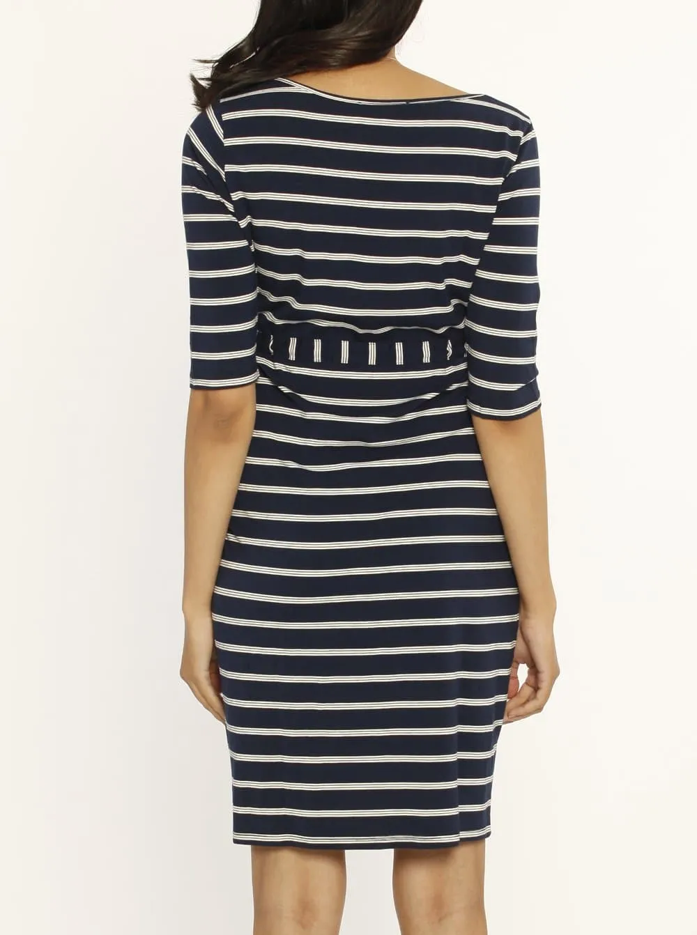 The Mummy Drawstring Half Sleeve Dress - Navy & White Stripes