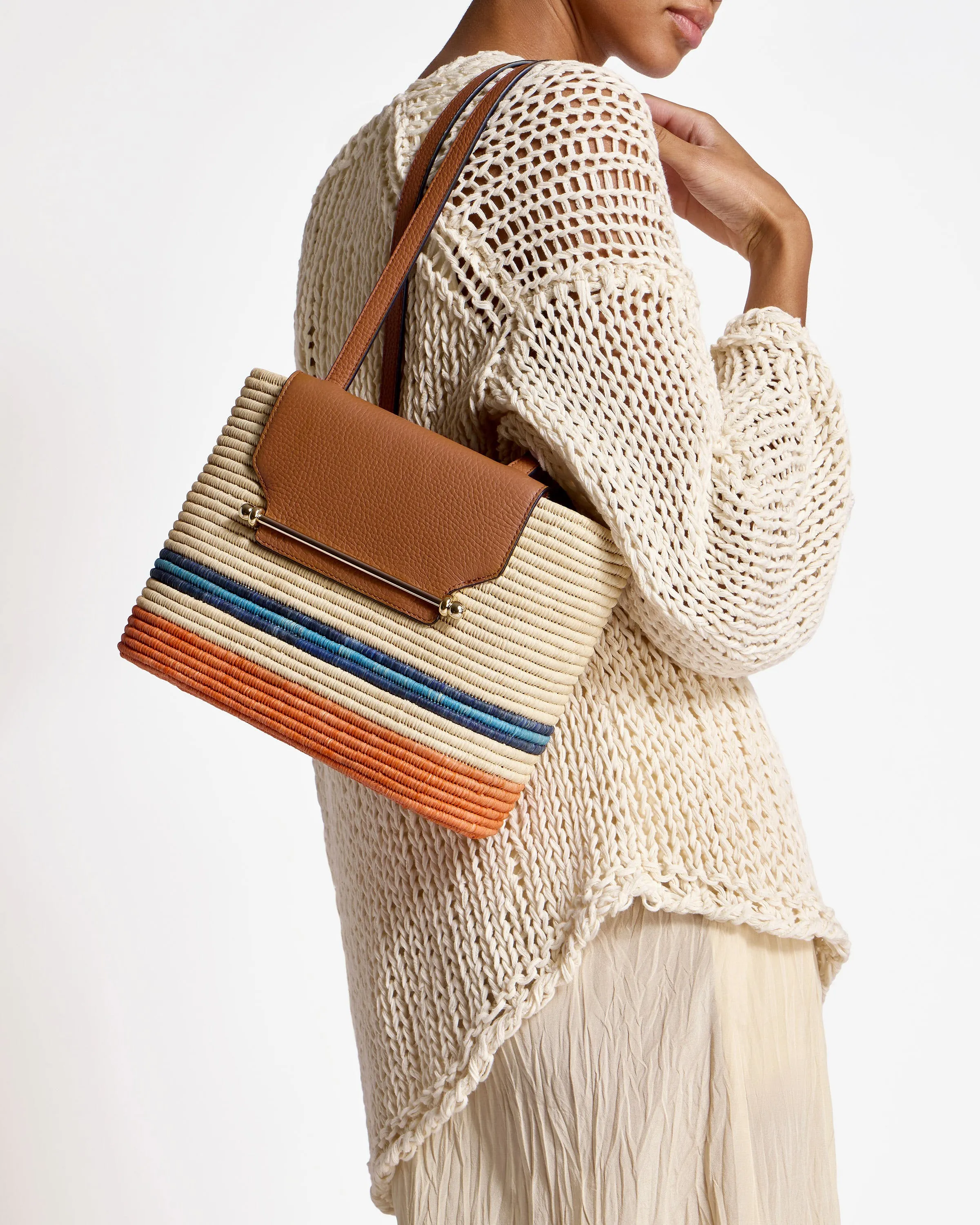 The Strathberry Basket (Small) - Raffia/Leather Tan/Orange Stripe