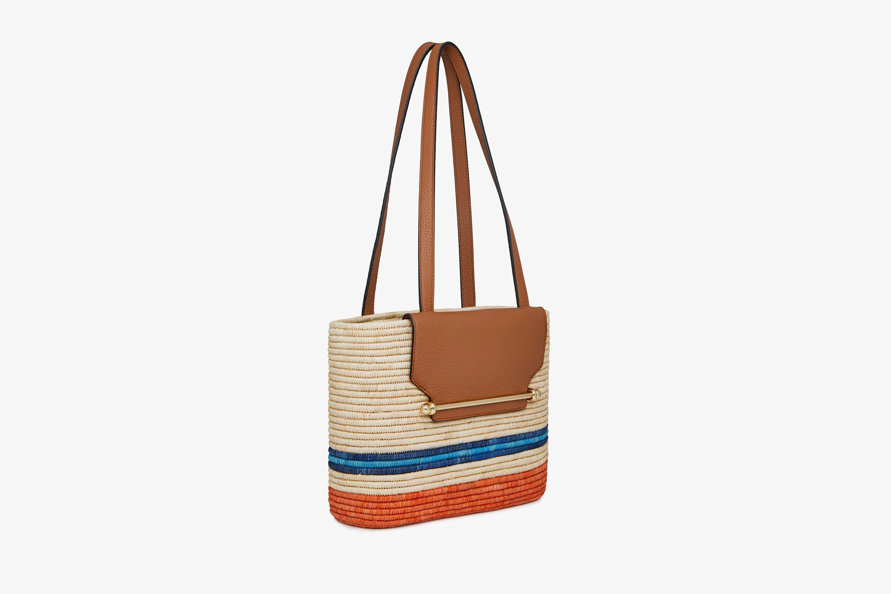 The Strathberry Basket (Small) - Raffia/Leather Tan/Orange Stripe