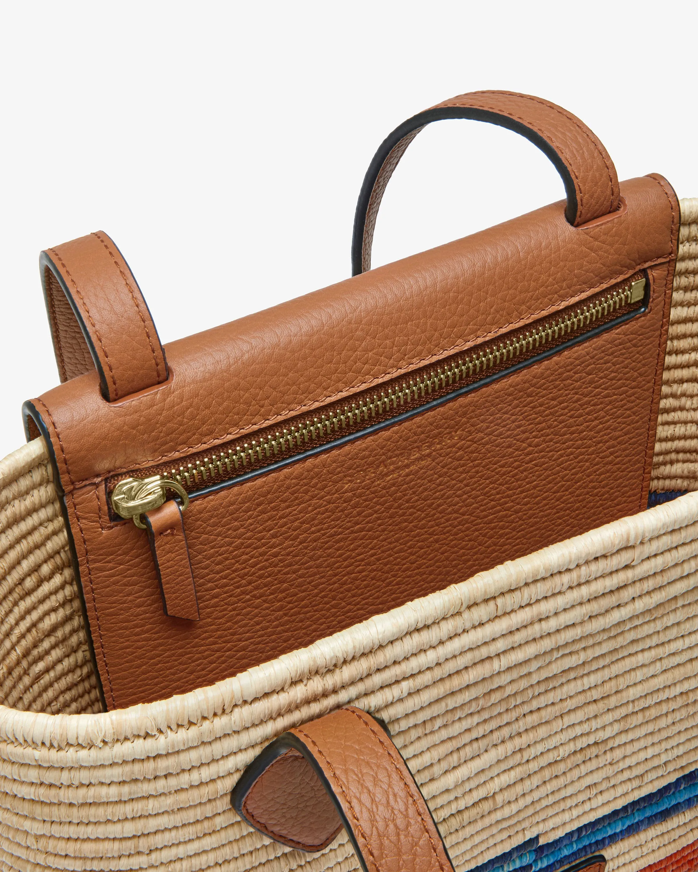 The Strathberry Basket (Small) - Raffia/Leather Tan/Orange Stripe