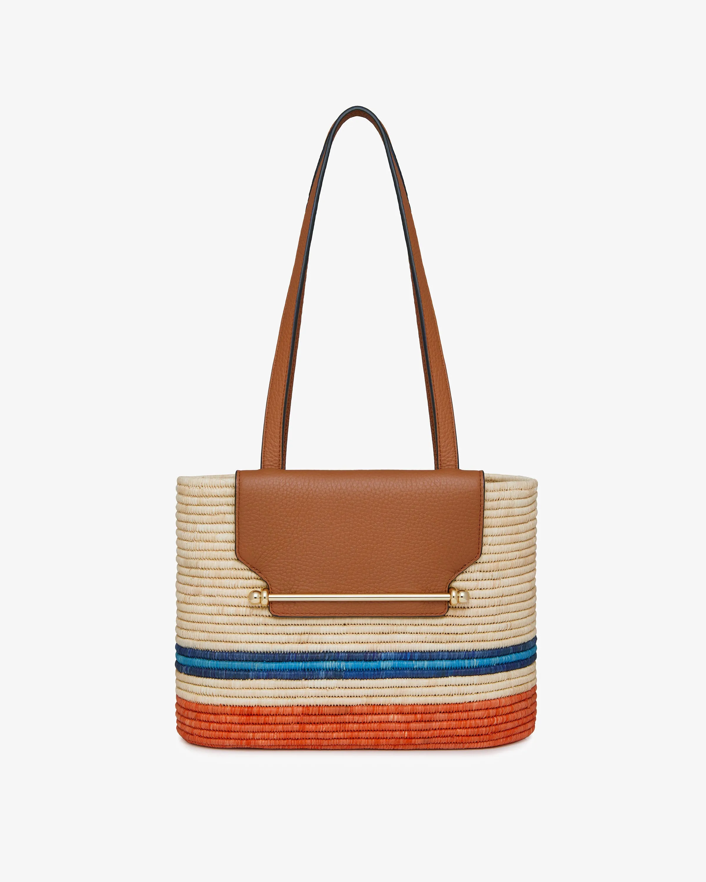 The Strathberry Basket (Small) - Raffia/Leather Tan/Orange Stripe