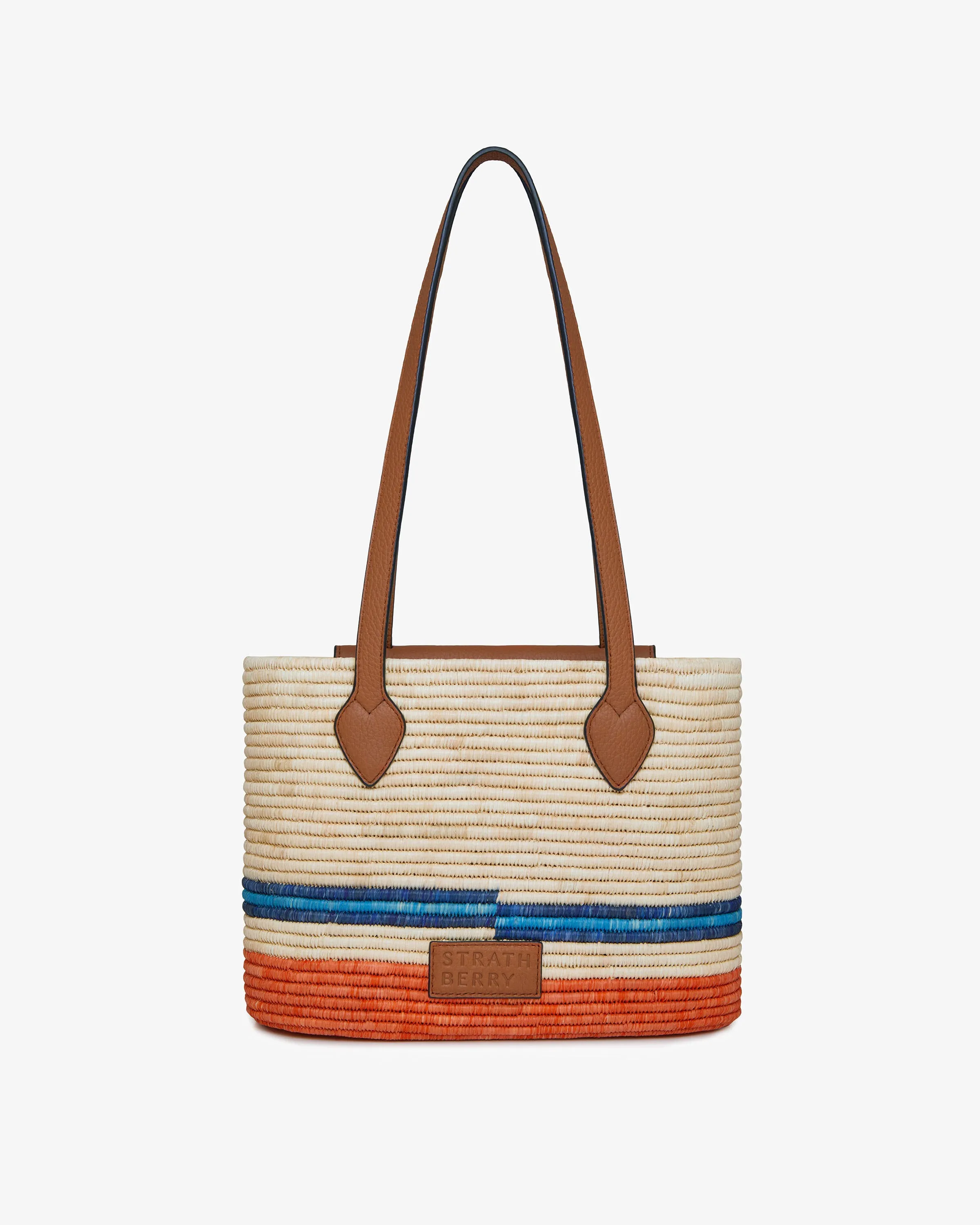 The Strathberry Basket (Small) - Raffia/Leather Tan/Orange Stripe