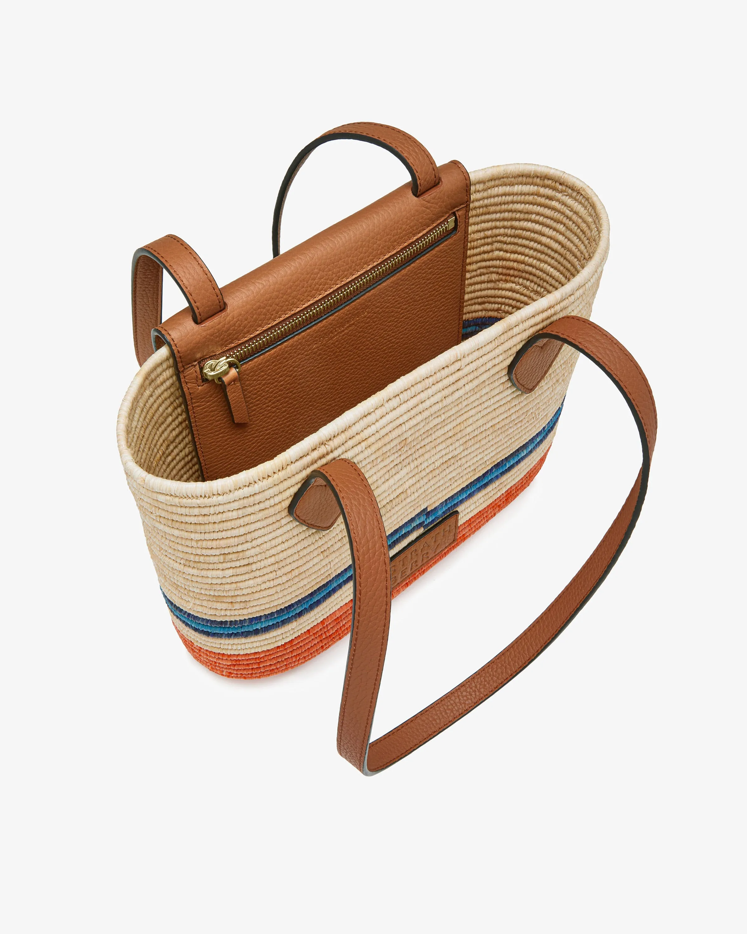 The Strathberry Basket (Small) - Raffia/Leather Tan/Orange Stripe