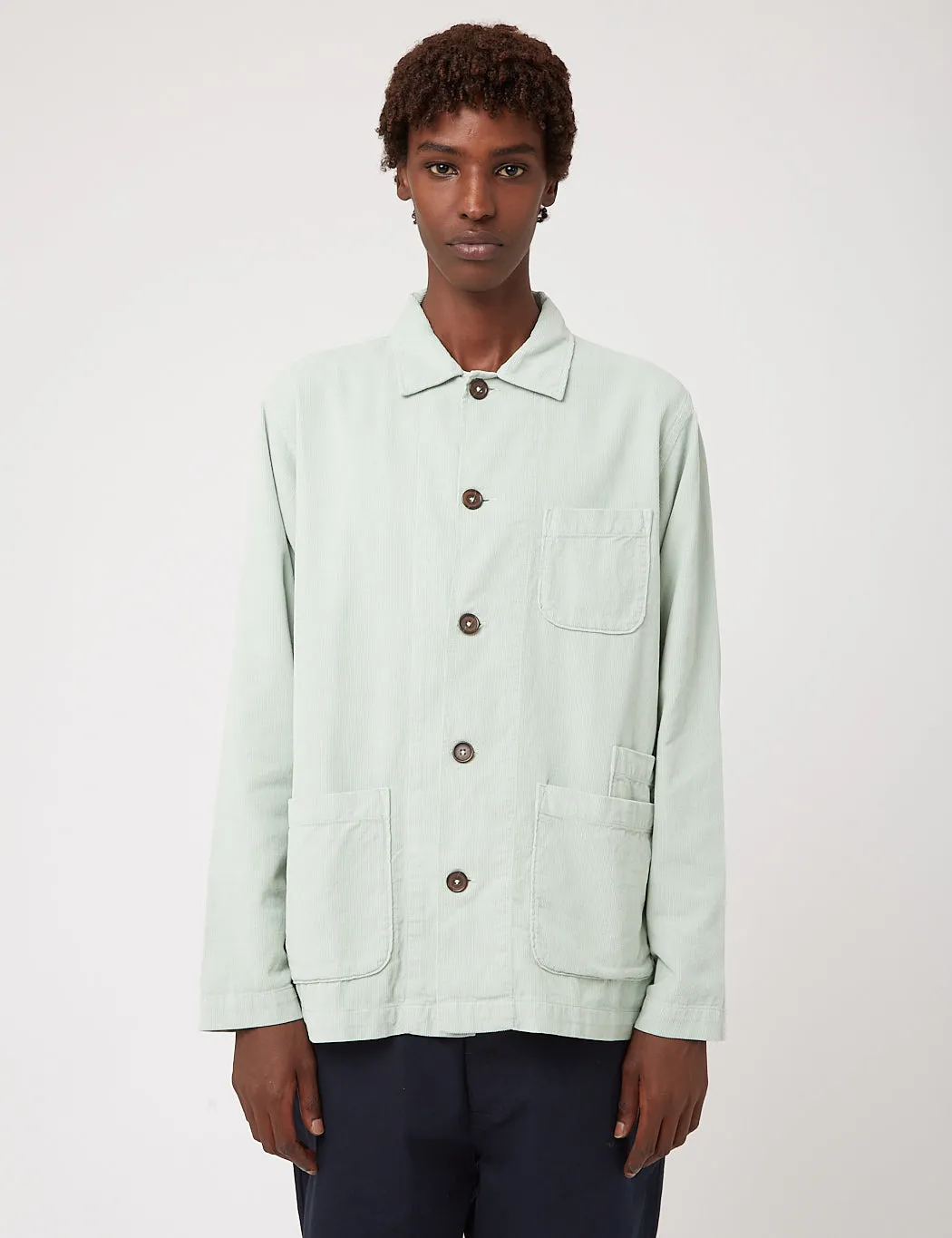 Universal Works Bakers Overshirt (Fine Corduroy) - Cool Green