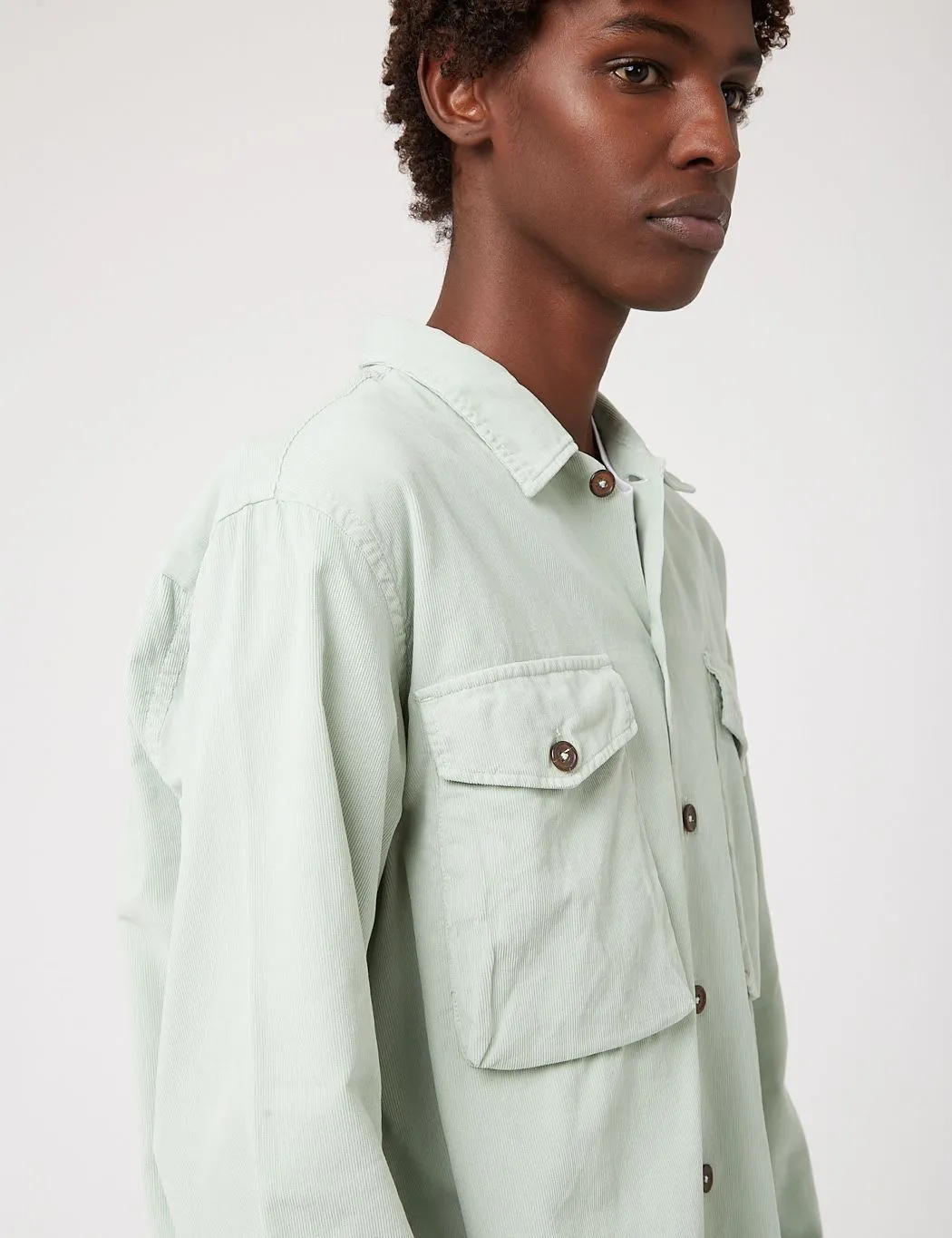 Universal Works Bakers Overshirt (Fine Corduroy) - Cool Green