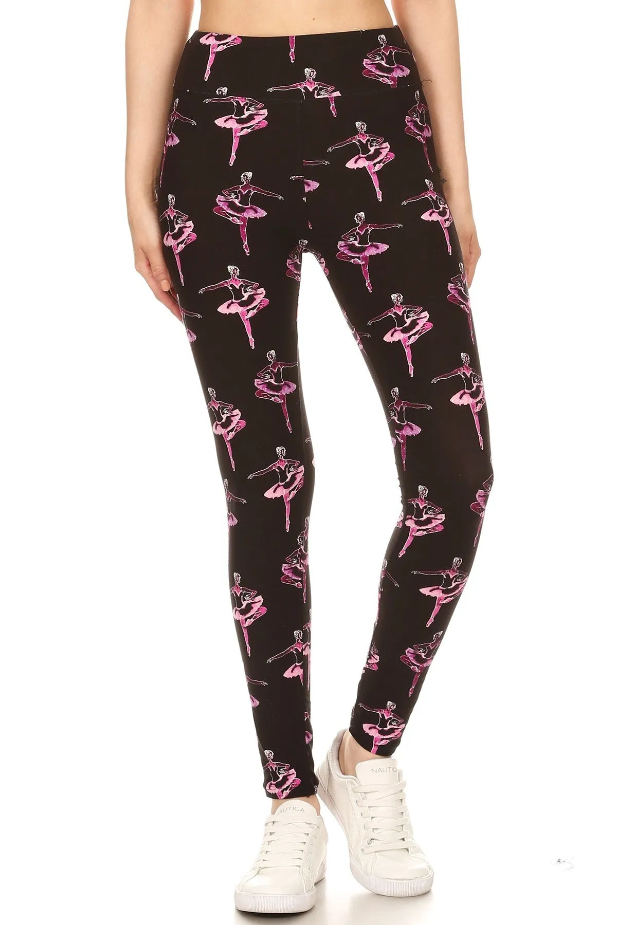 Women Regular High Waist Ballerina Dance Music Printed Yoga Pants Leggings