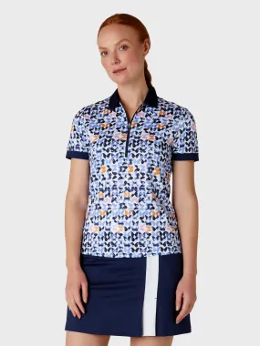 Women's Metamorphosis Butterfly Pattern Short Sleeve Golf Polo Shirt In Brilliant White